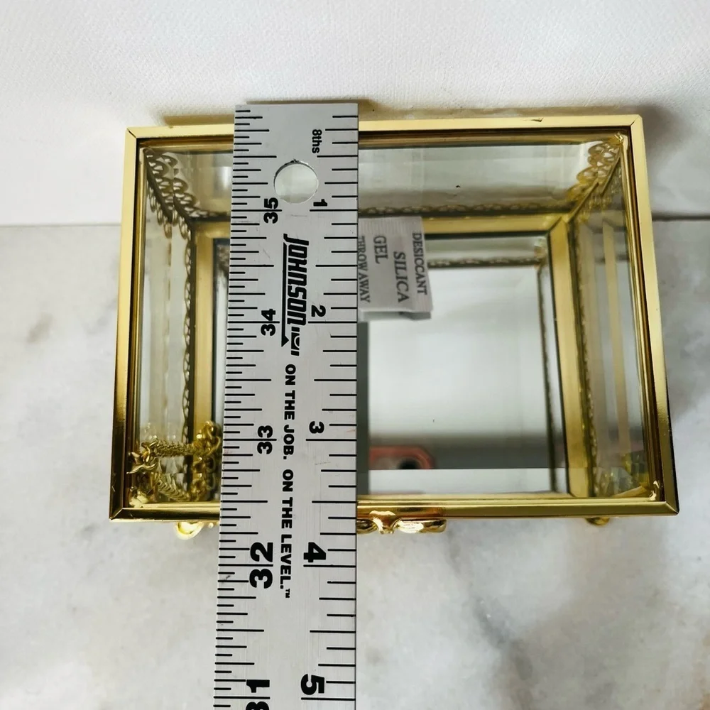 Elegant Gold and Glass Jewelry Box antique style. New